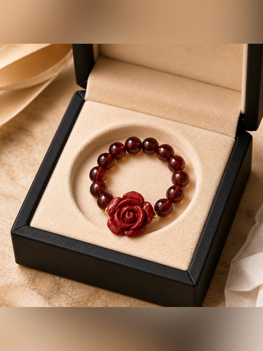 Red Rose Beaded Stretchy Ring - Women Jewelry